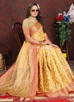 Katan Silk Yellow Festival Wear Weaving Saree